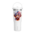Patriotic Highland Cow 32oz Tumbler – Insulated Travel Mug with American Flag Floral Design