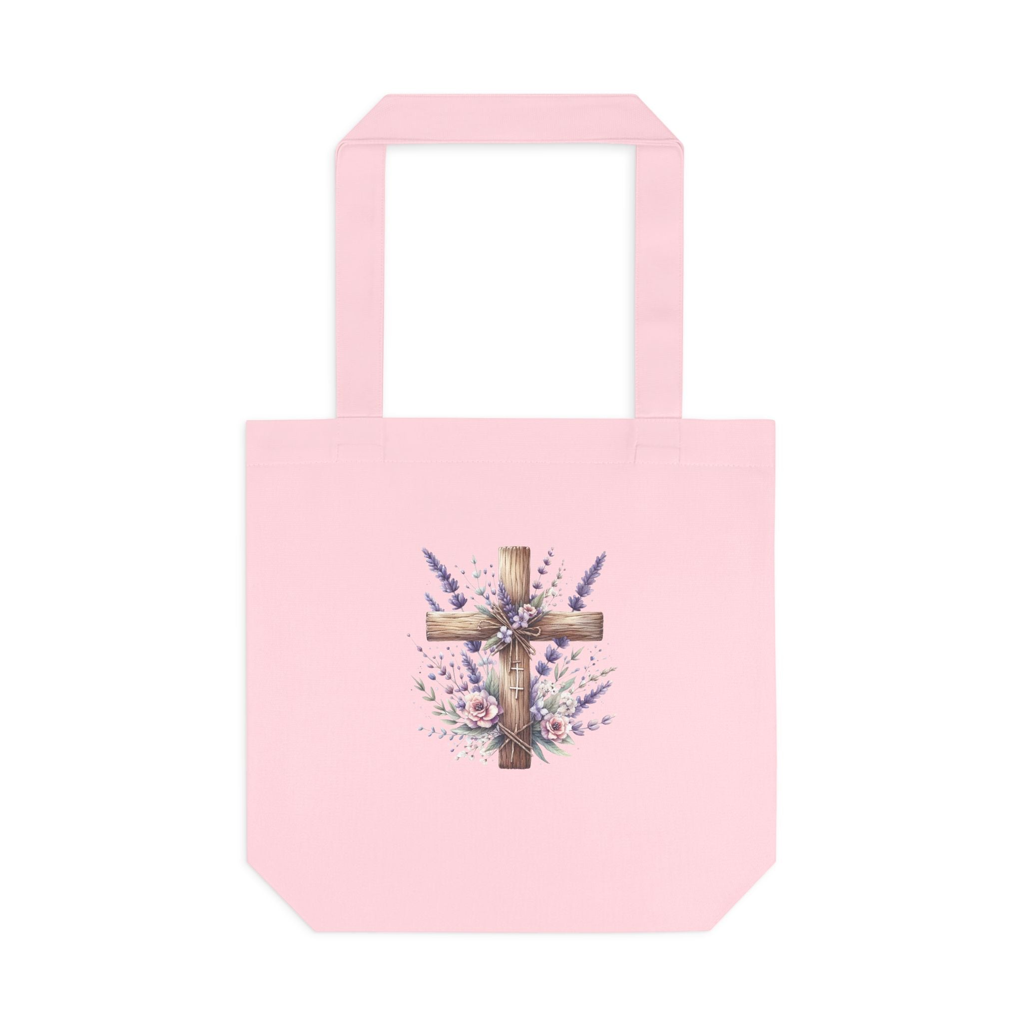 Floral Cross Cotton Tote Bag - Christian Easter Floral Grocery Tote