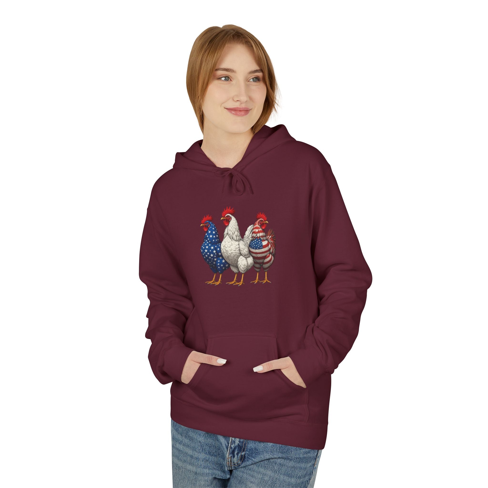 Patriotic Rooster Hoodie — Americana Farmhouse Chickens Pullover