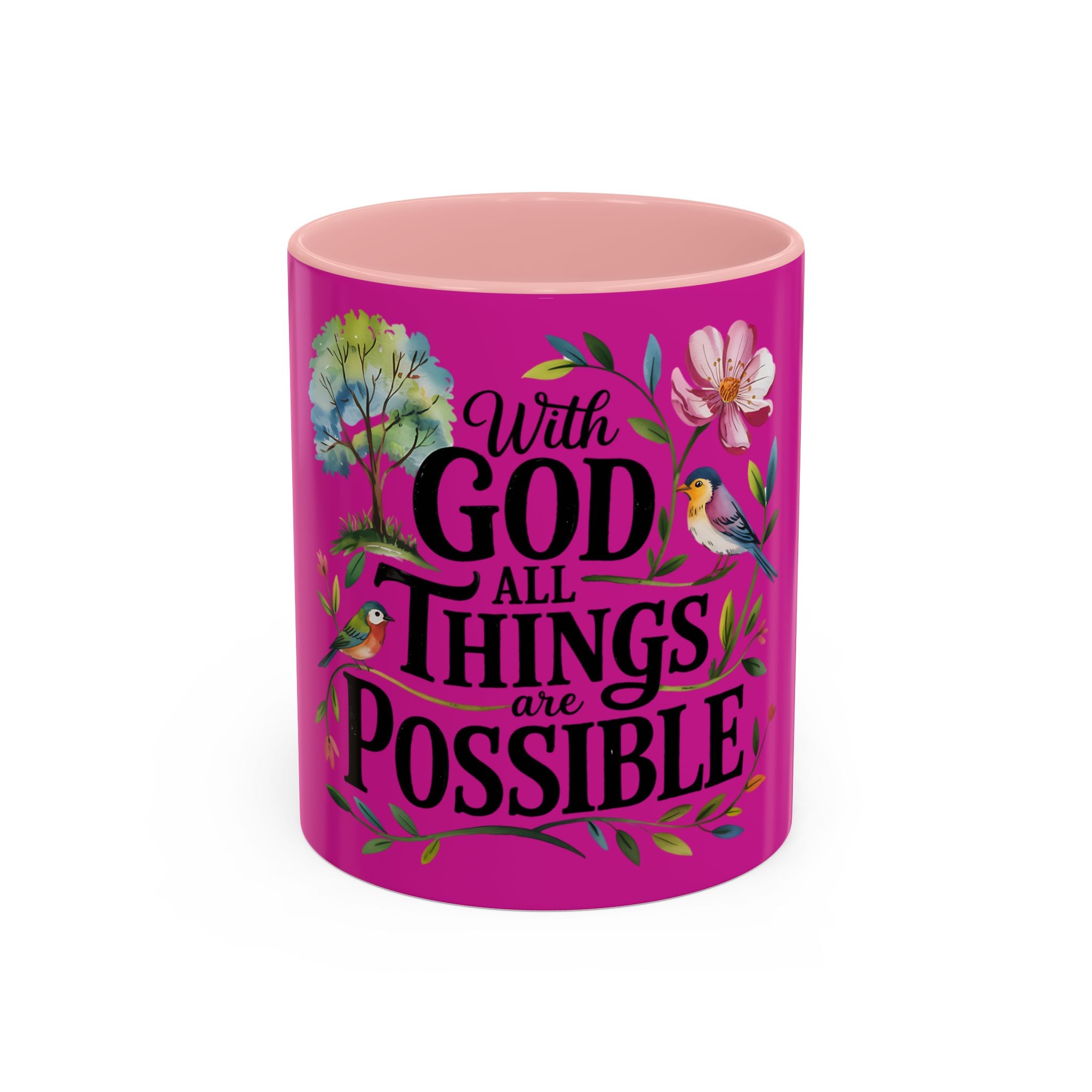 Inspirational Coffee Mug — "With God All Things Are Possible" Floral Accent