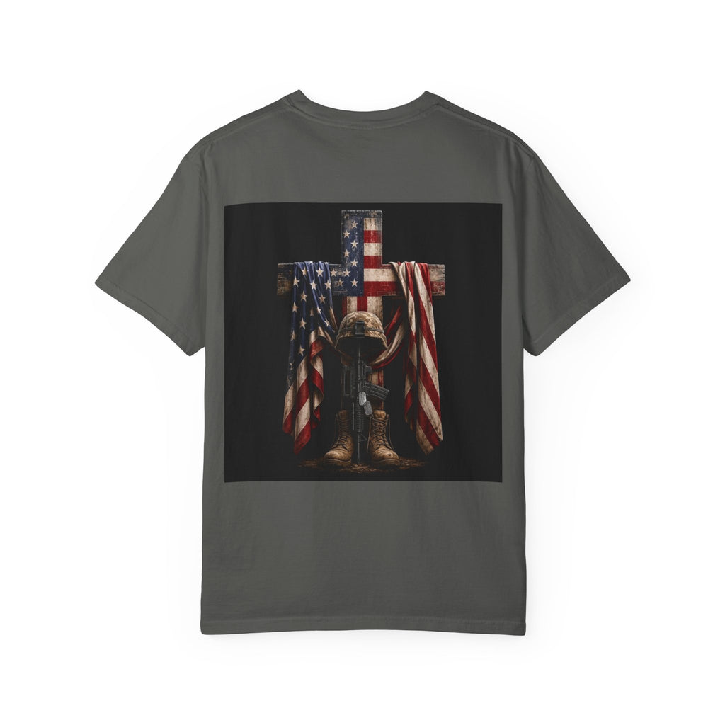 American Flag Cross T-Shirt — Patriotic 'Red White' Memorial Graphic