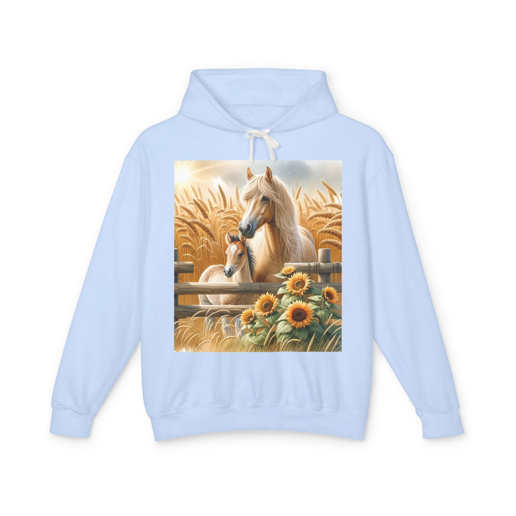 Horse & Foal Sunflower Hoodie — Pastel Farm Animal Sweatshirt