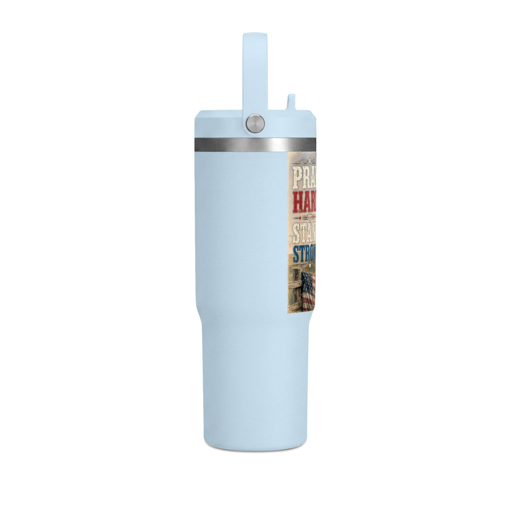 32oz Inspirational Tumbler - "Pray Hard. Stand Strong." Patriotic Travel Cup