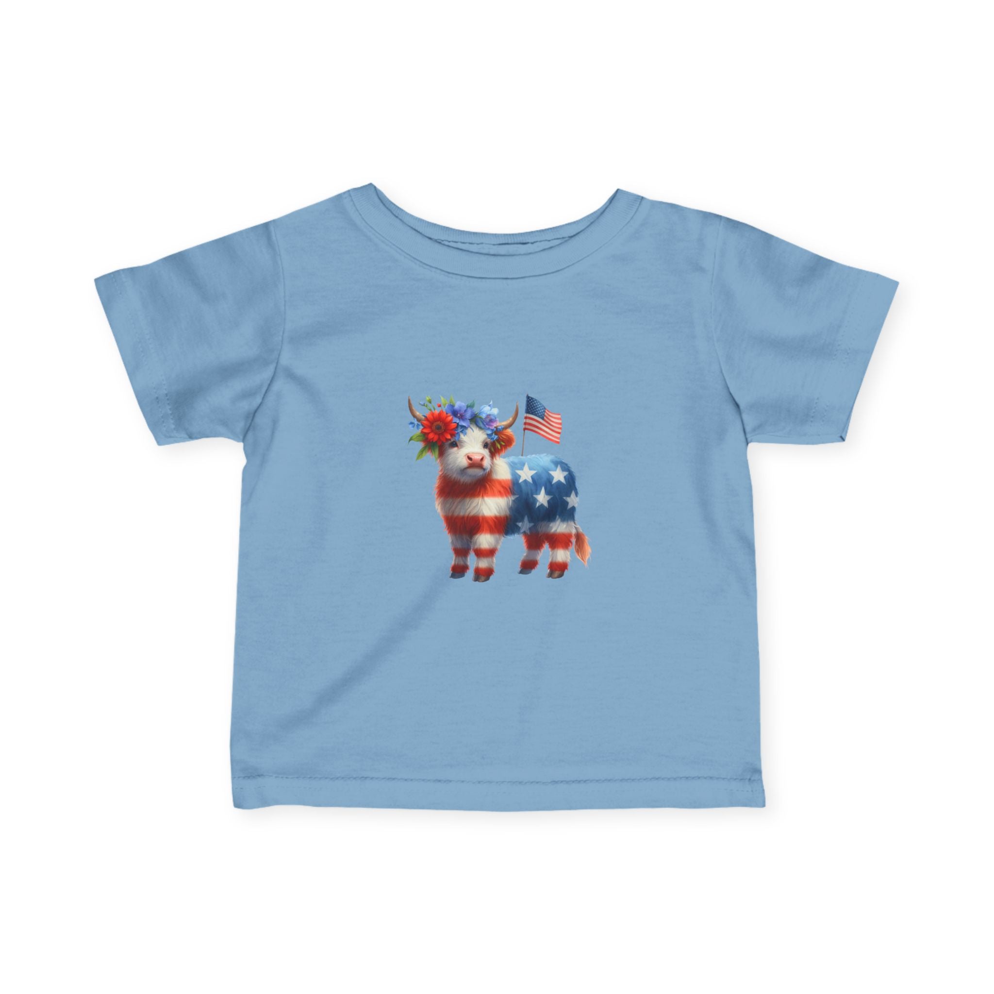 Infant Tee – American Flag Cow Baby Shirt (Patriotic Fourth of July)