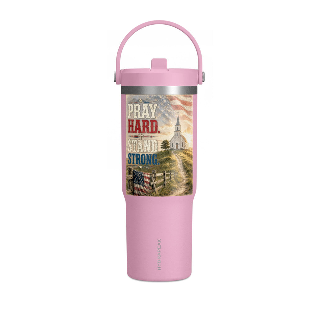 32oz Inspirational Tumbler - "Pray Hard. Stand Strong." Patriotic Travel Cup