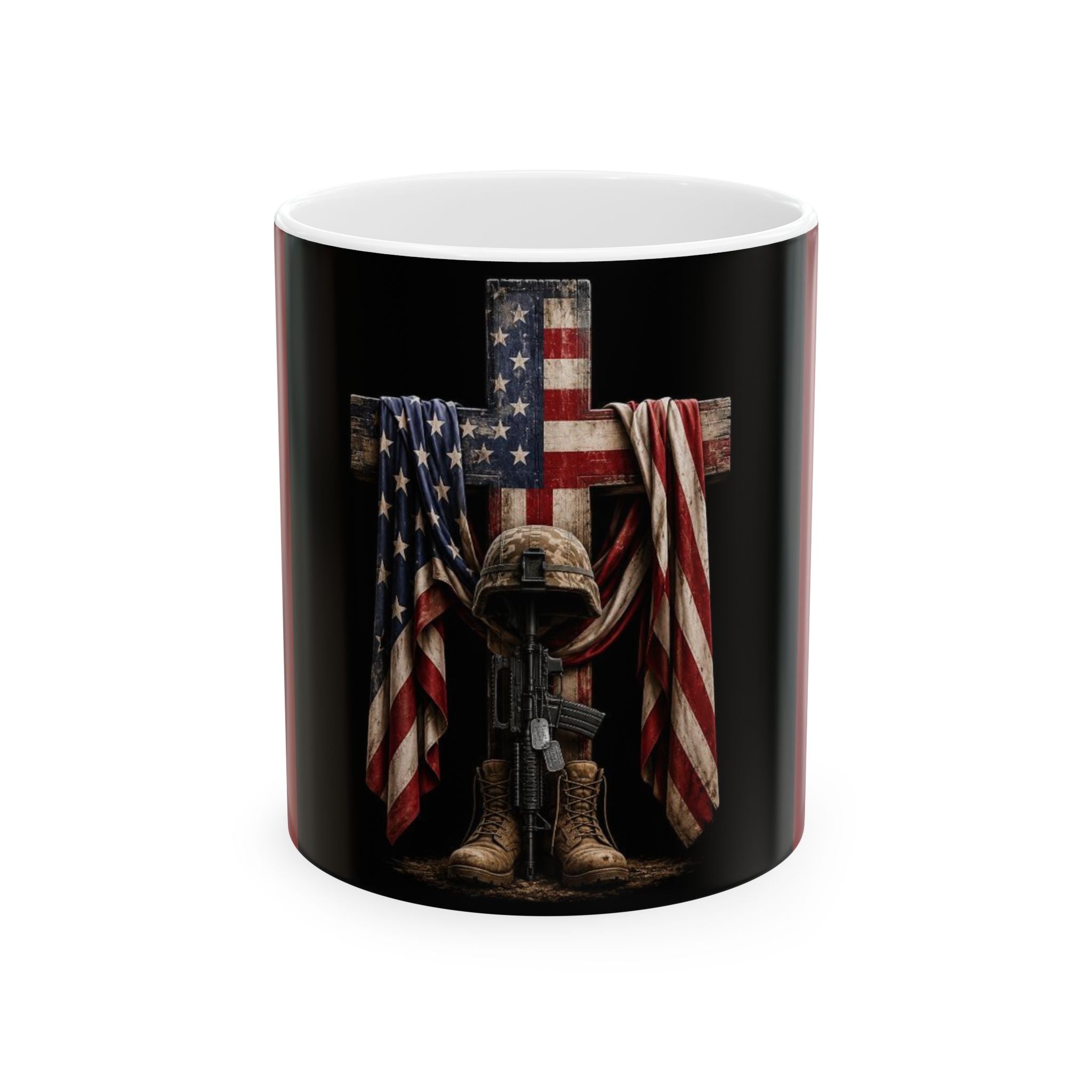 Veteran Memorial Mug — American Flag Battlefield Cross Coffee Cup (11oz/15oz)