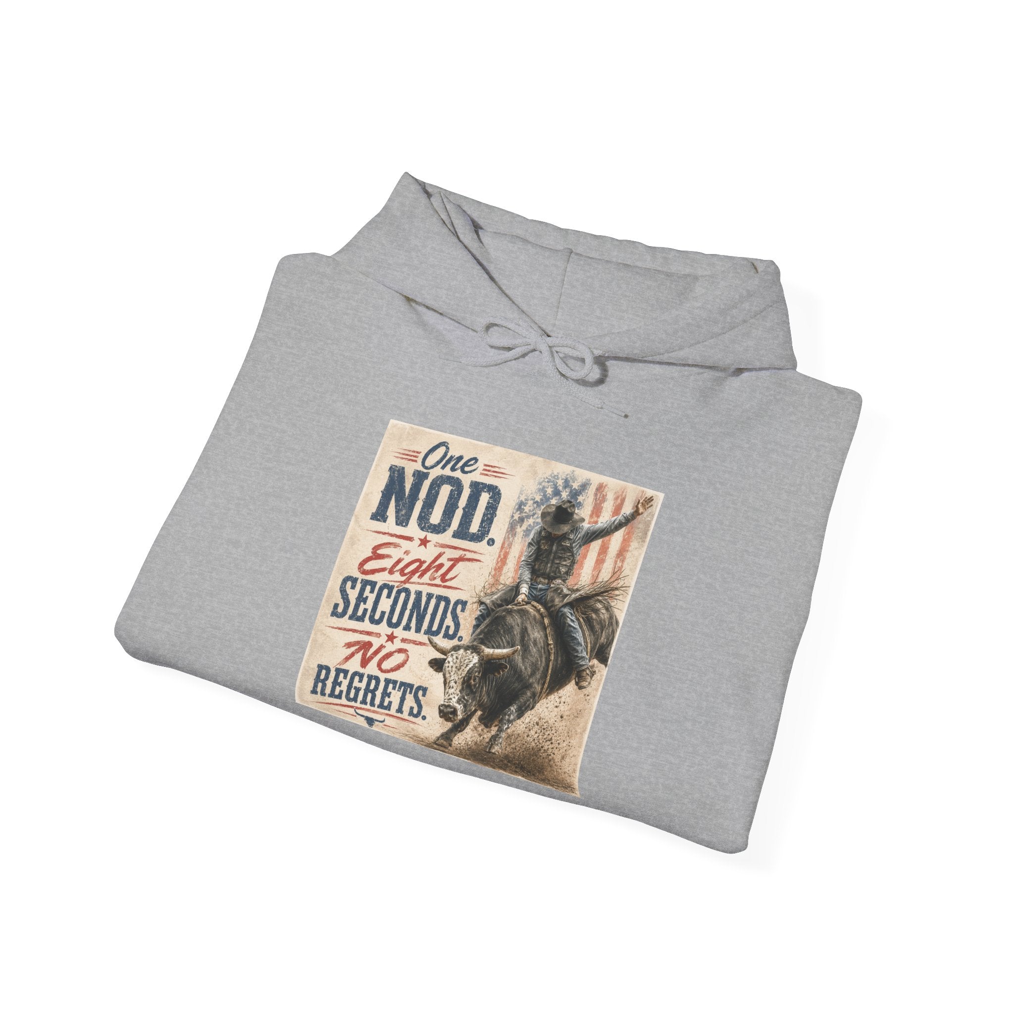 Hoodie - 'One Nod Eight Seconds No Regrets' Motorcycle Rider Vintage Graphic Hoodie