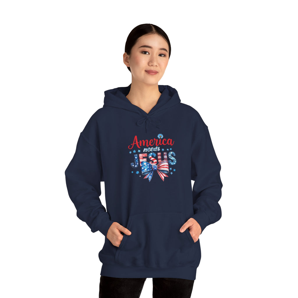 America Loves Jesus Patriotic Hoodie – Flag Bow Christian Sweatshirt