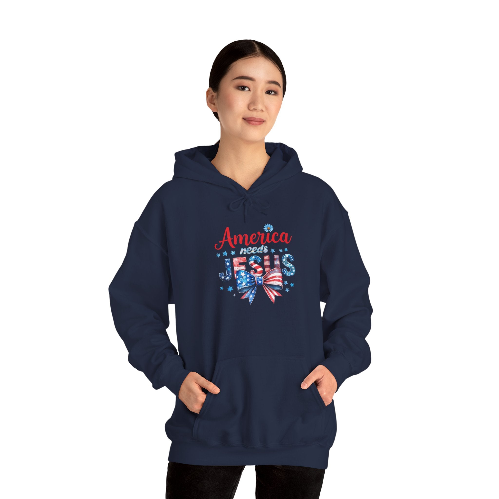 America Loves Jesus Patriotic Hoodie – Flag Bow Christian Sweatshirt