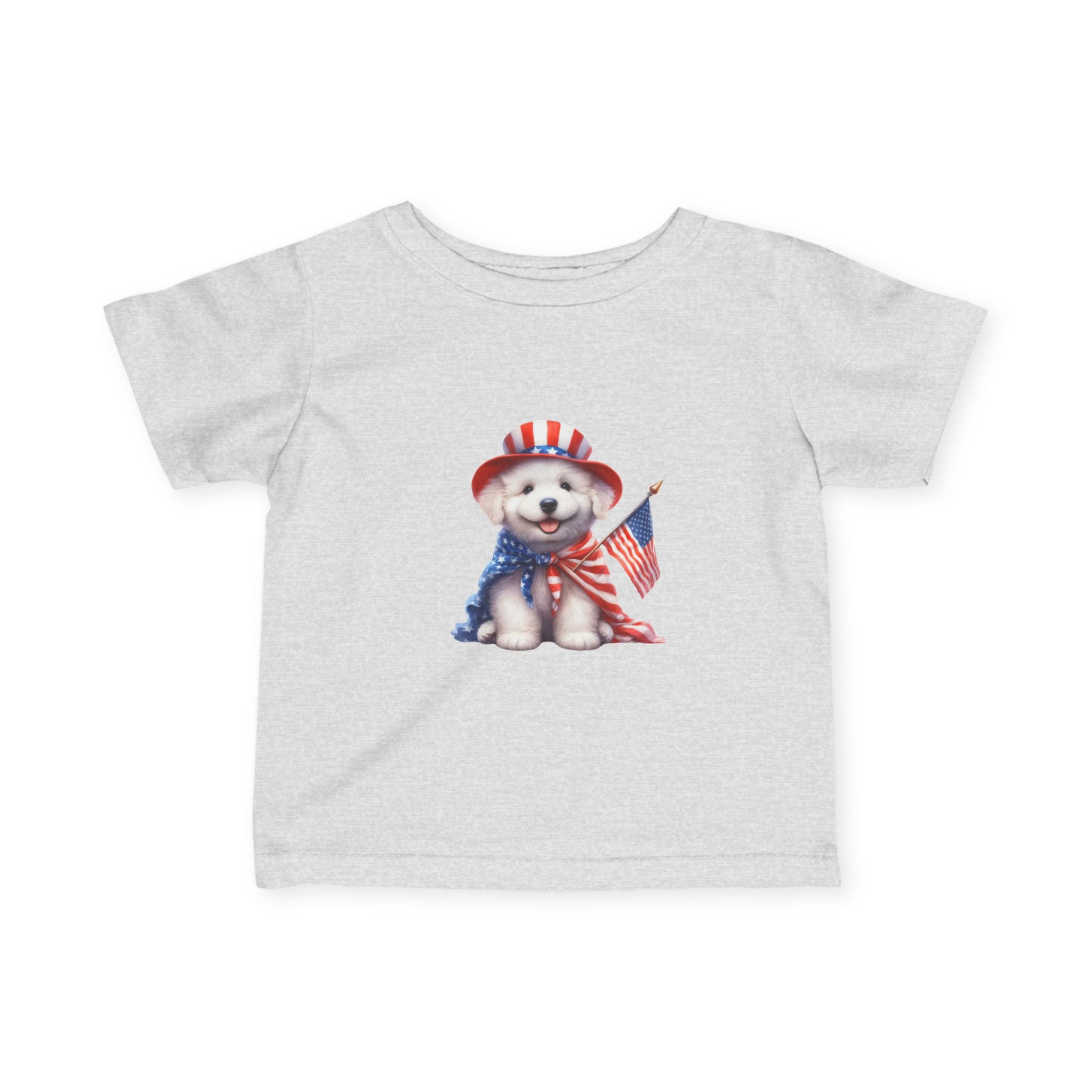 Infant Tee – Patriotic Puppy with American Flag (4th of July Baby Shirt)