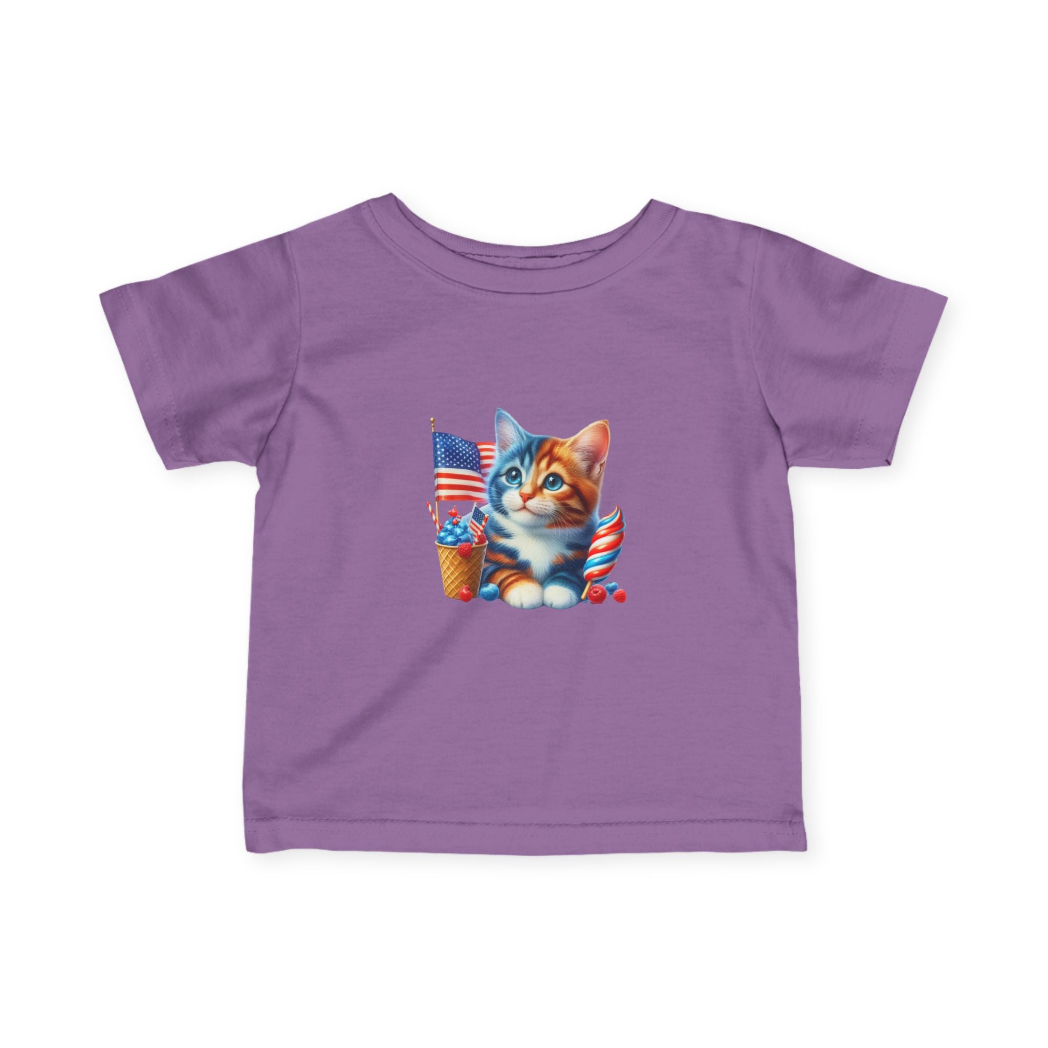 Infant Tee — Patriotic Kitten with Flags & Ice Cream (4th of July Baby Shirt)