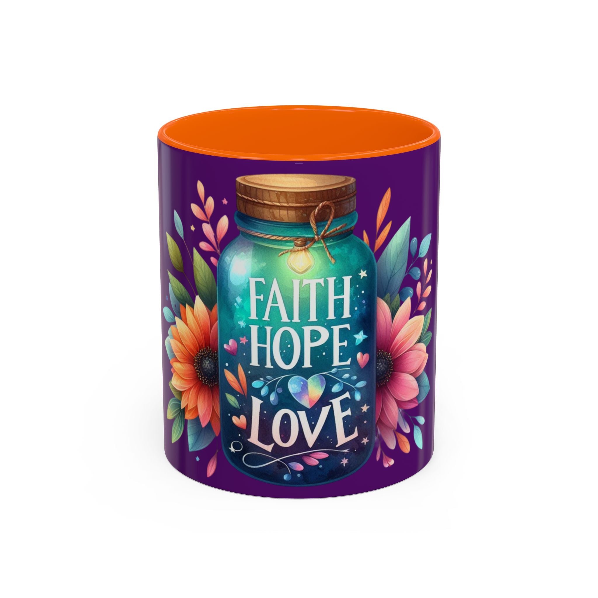 Faith Hope Love Accent Coffee Mug — Floral Jar Design (11/15 oz)