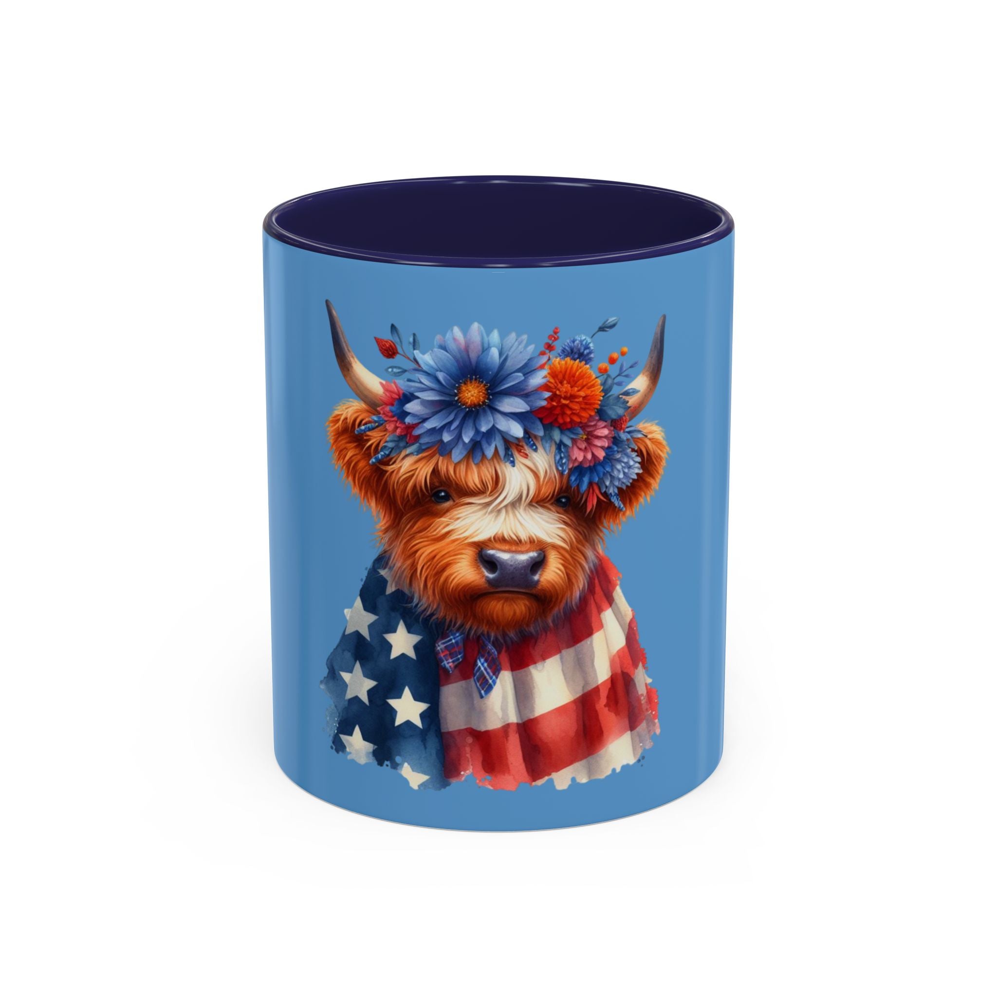 Patriotic Highland Cow Accent Coffee Mug – 11/15oz