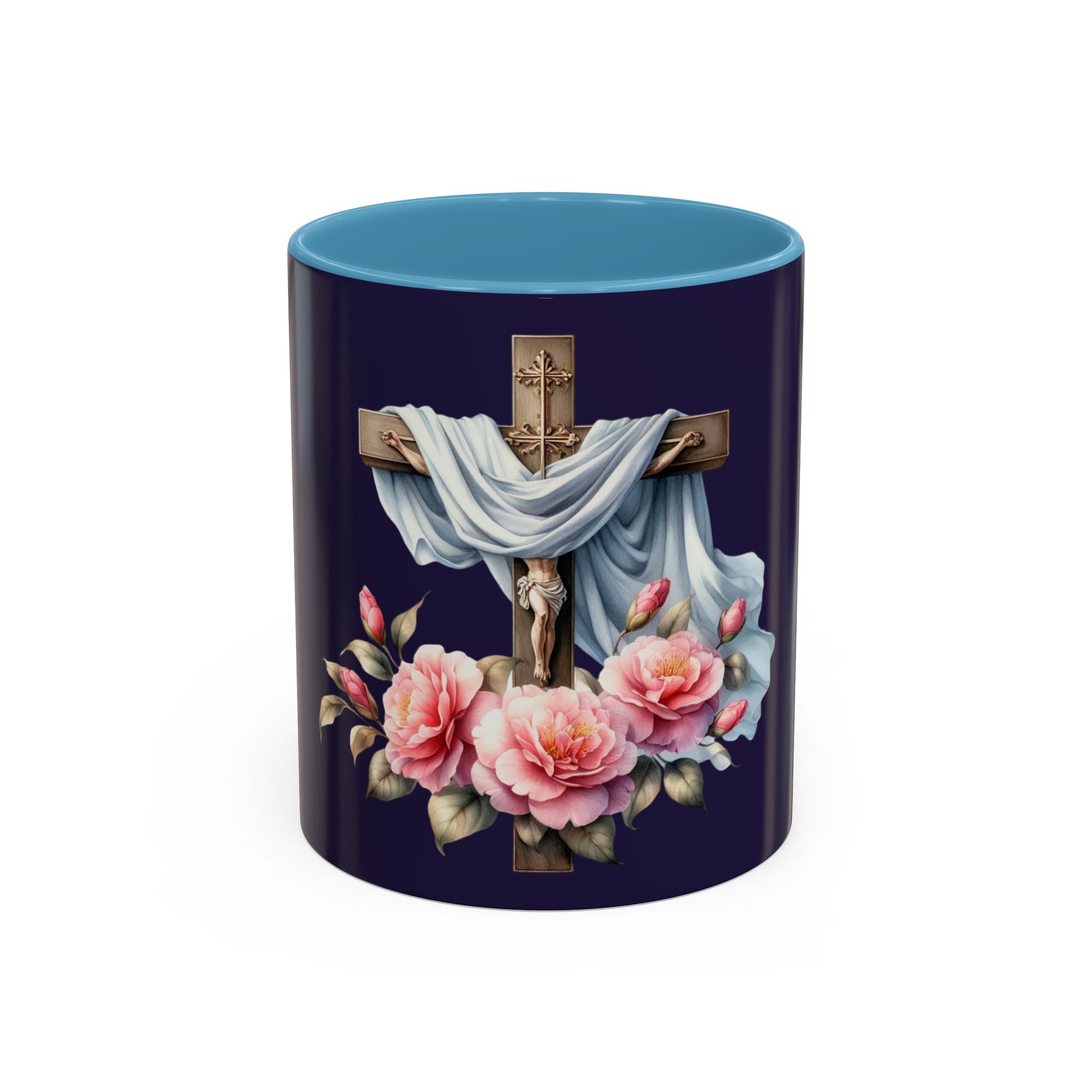 Easter Cross Coffee Mug — Floral Crucifix Accent Mug (11/15 oz)