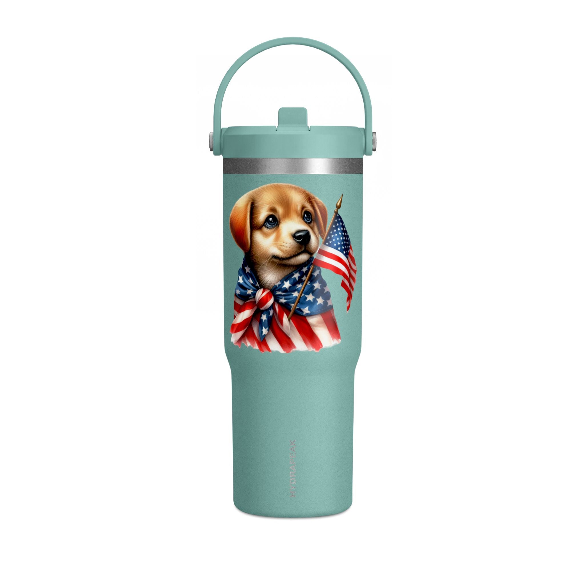 Patriotic Puppy 32oz Tumbler — American Flag Dog Travel Mug