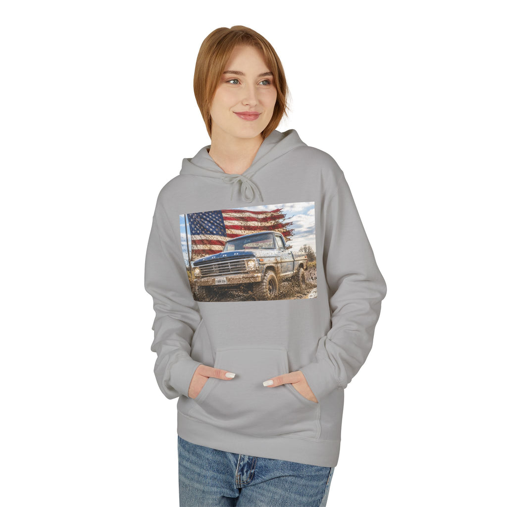 American Flag Vintage Truck Hoodie — Patriotic USA Pickup Sweatshirt
