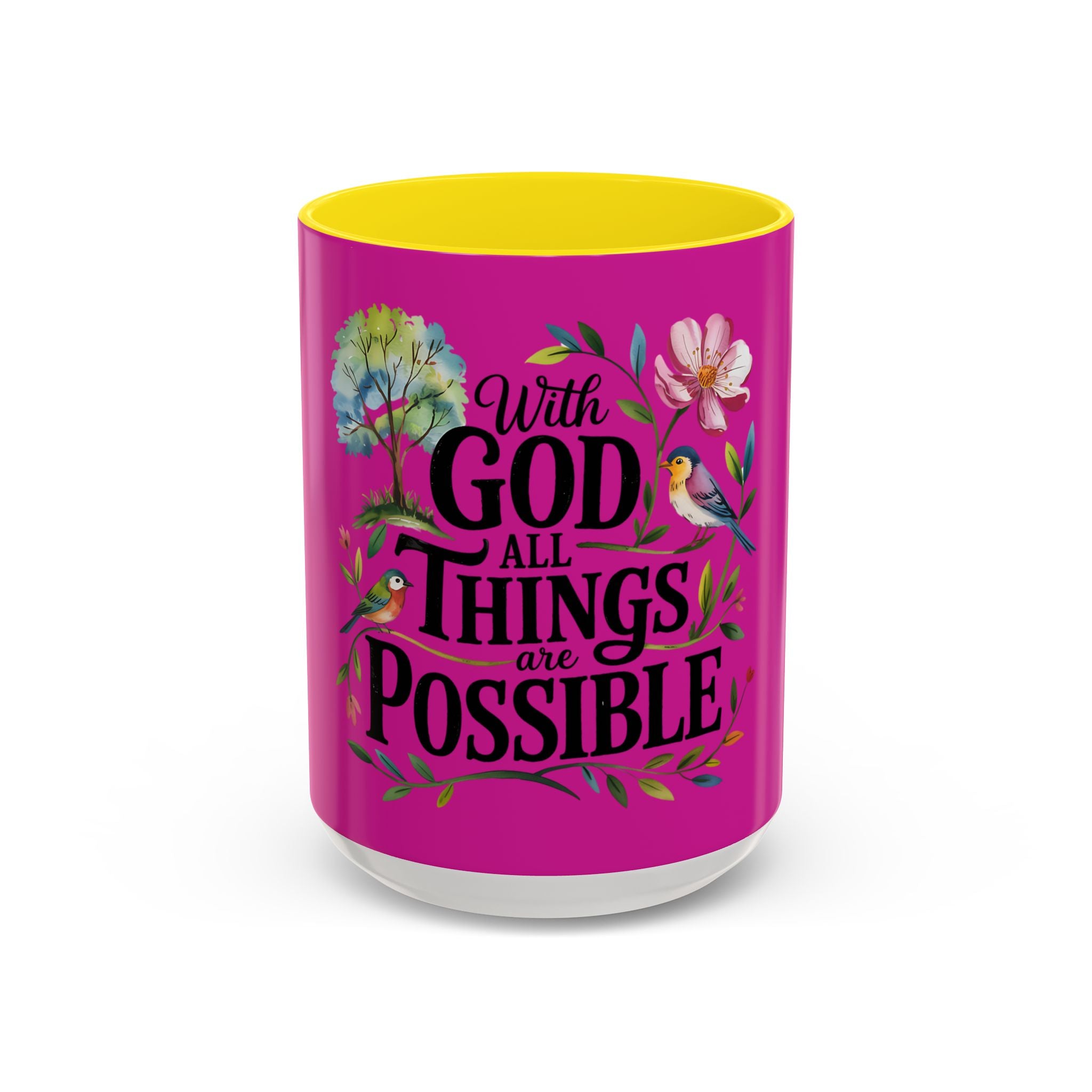 Inspirational Coffee Mug — "With God All Things Are Possible" Floral Accent
