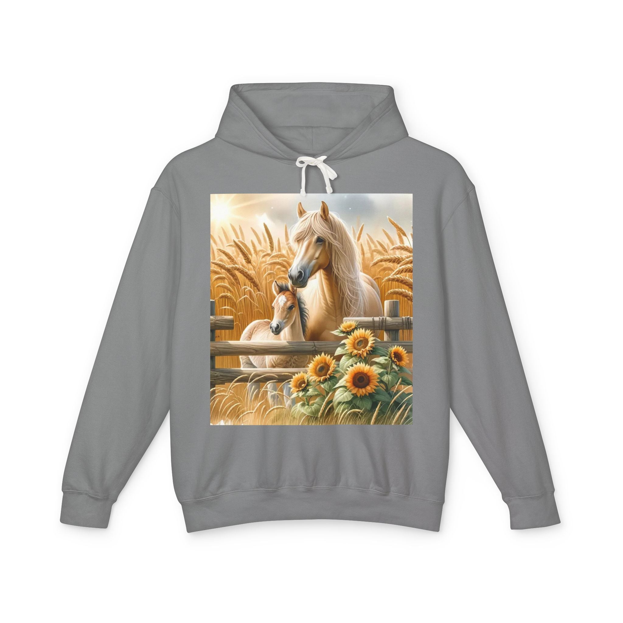 Horse & Foal Sunflower Hoodie — Pastel Farm Animal Sweatshirt