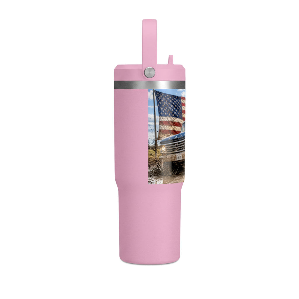 32oz Tumbler – Vintage Truck with American Flag Travel Mug