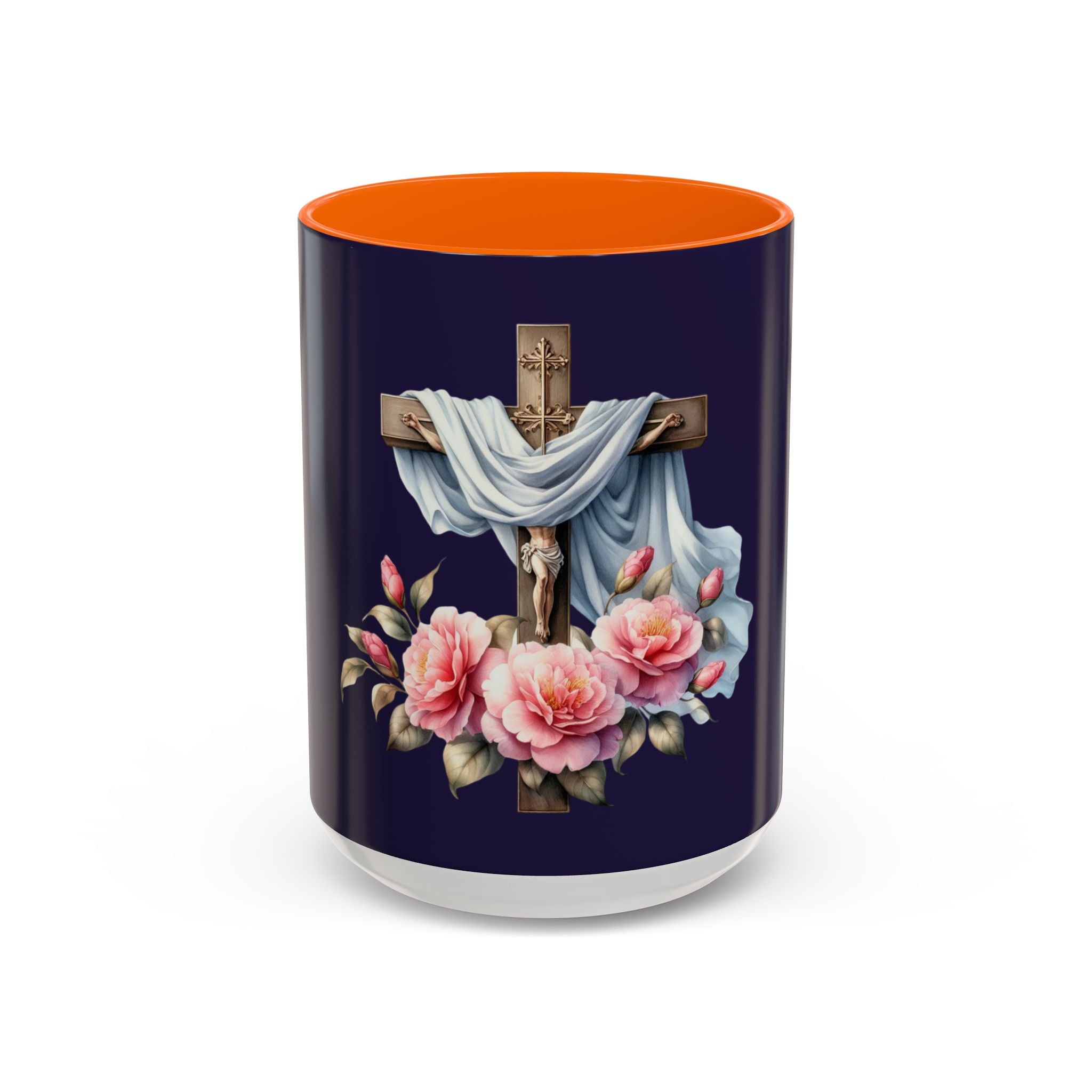 Easter Cross Coffee Mug — Floral Crucifix Accent Mug (11/15 oz)