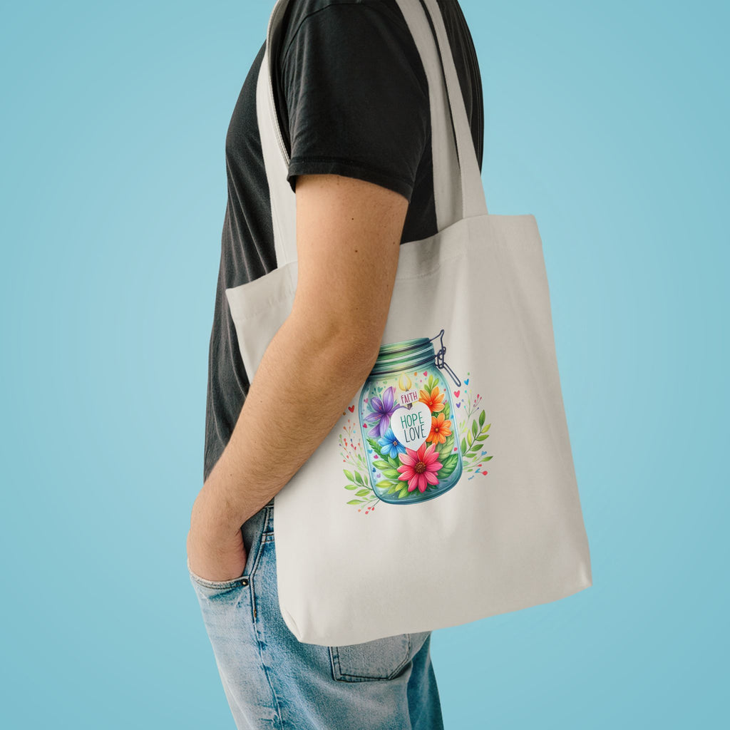 Tote Bag — "Hope Lights the Way" Mason Jar Floral Design