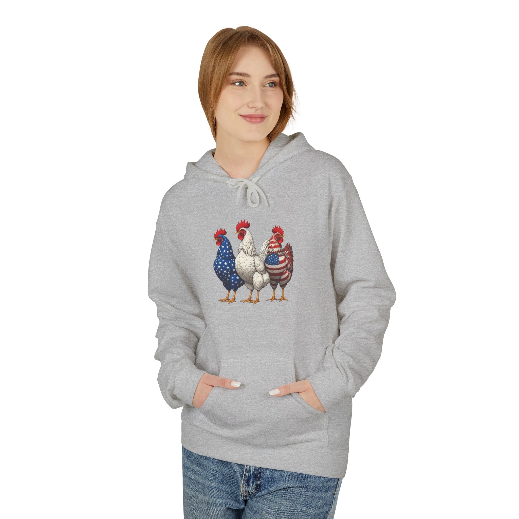 Patriotic Rooster Hoodie — Americana Farmhouse Chickens Pullover