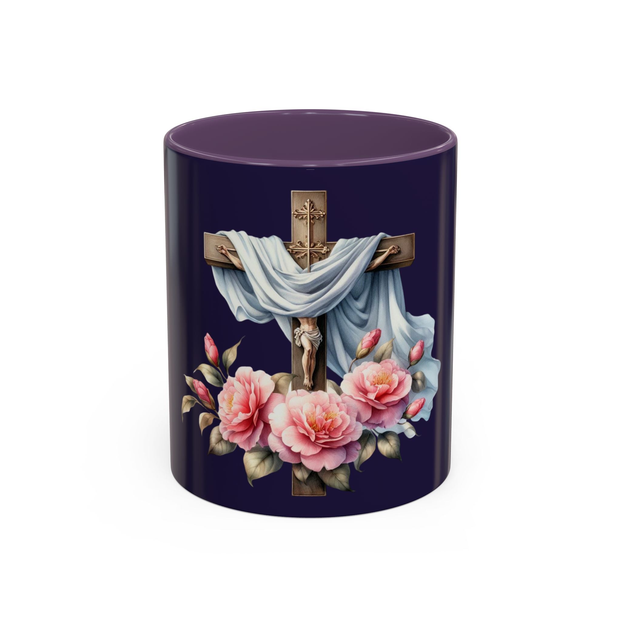 Easter Cross Coffee Mug — Floral Crucifix Accent Mug (11/15 oz)
