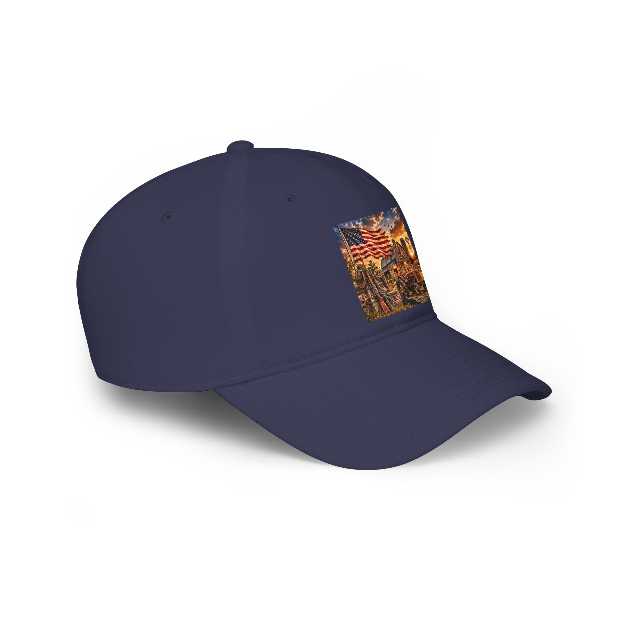 Patriotic Firefighter Scene Baseball Cap — American Flag Firefighter Tribute Hat