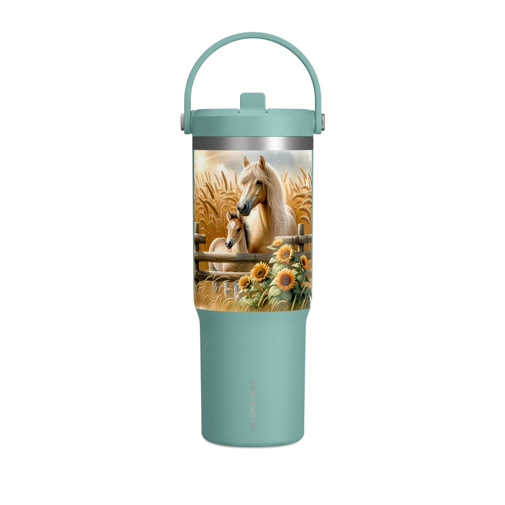 32oz Horse Tumbler — Sunflower Farm Scene Stainless Travel Cup