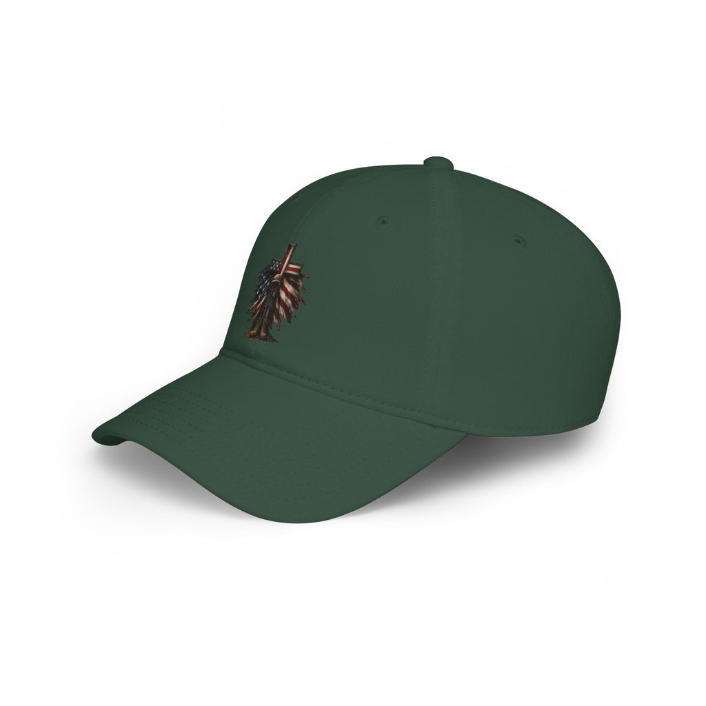 Low Profile Cap — Rustic American Flag Cross Emblem