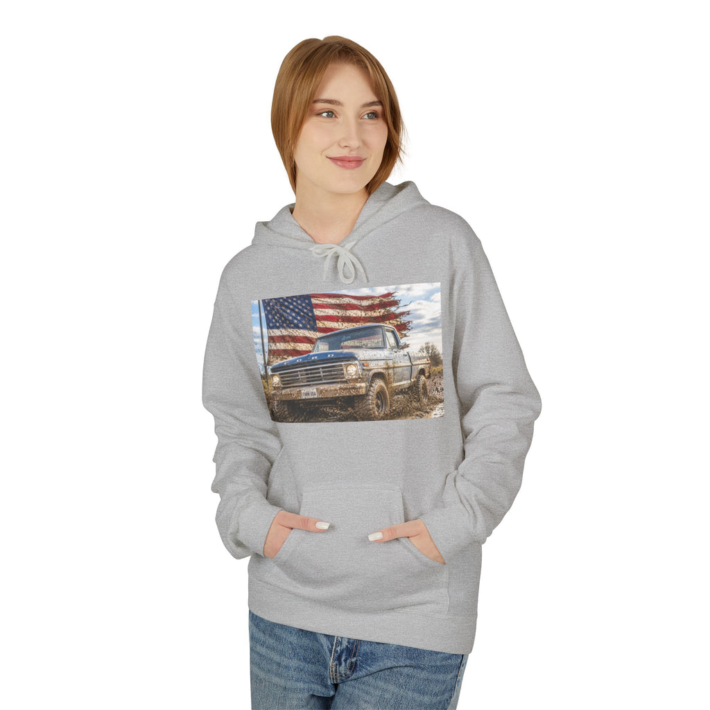 American Flag Vintage Truck Hoodie — Patriotic USA Pickup Sweatshirt