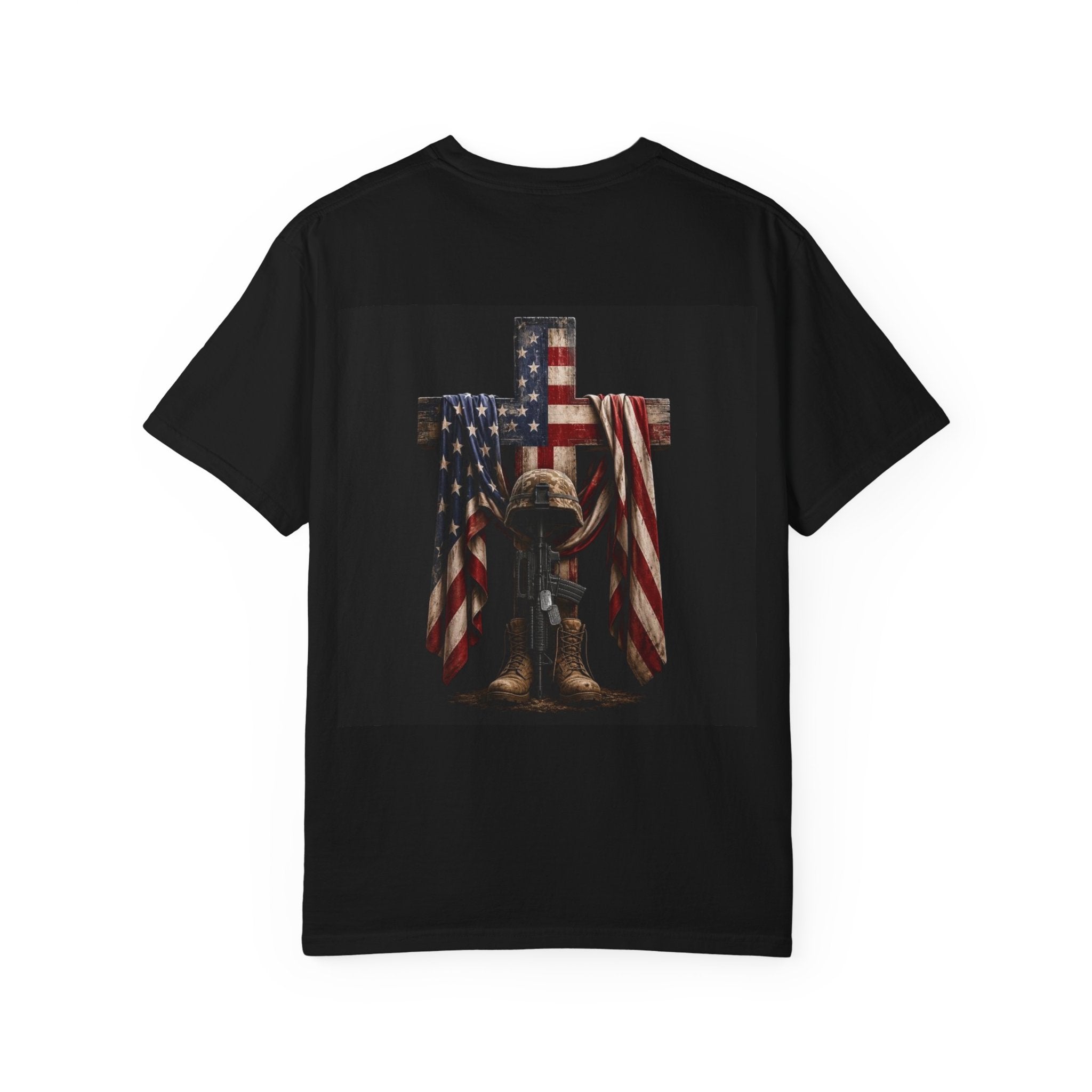 American Flag Cross T-Shirt — Patriotic 'Red White' Memorial Graphic