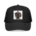 Patriotic Cross Trucker Hat — American Flag Feather Cross Foam Cap