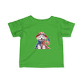 Infant Tee – Patriotic Puppy with American Flag (4th of July Baby Shirt)