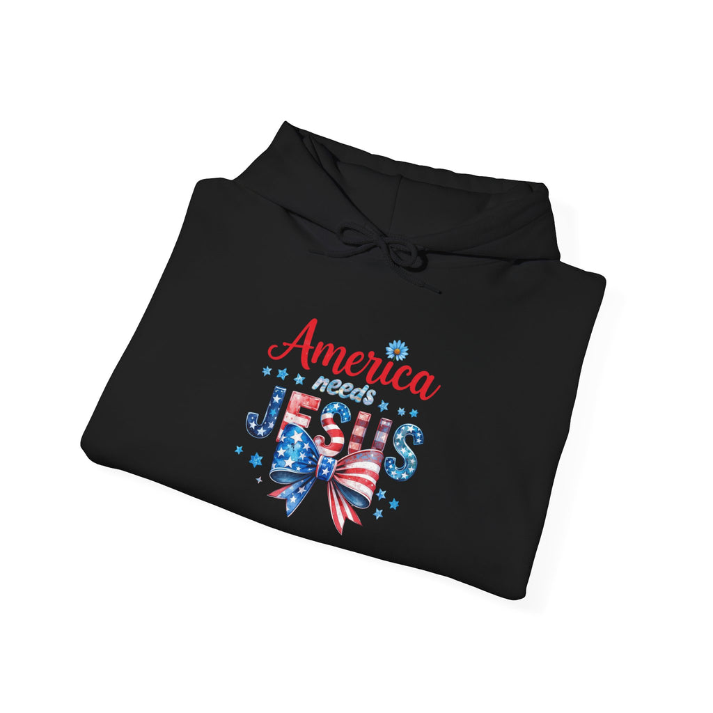 America Loves Jesus Patriotic Hoodie – Flag Bow Christian Sweatshirt