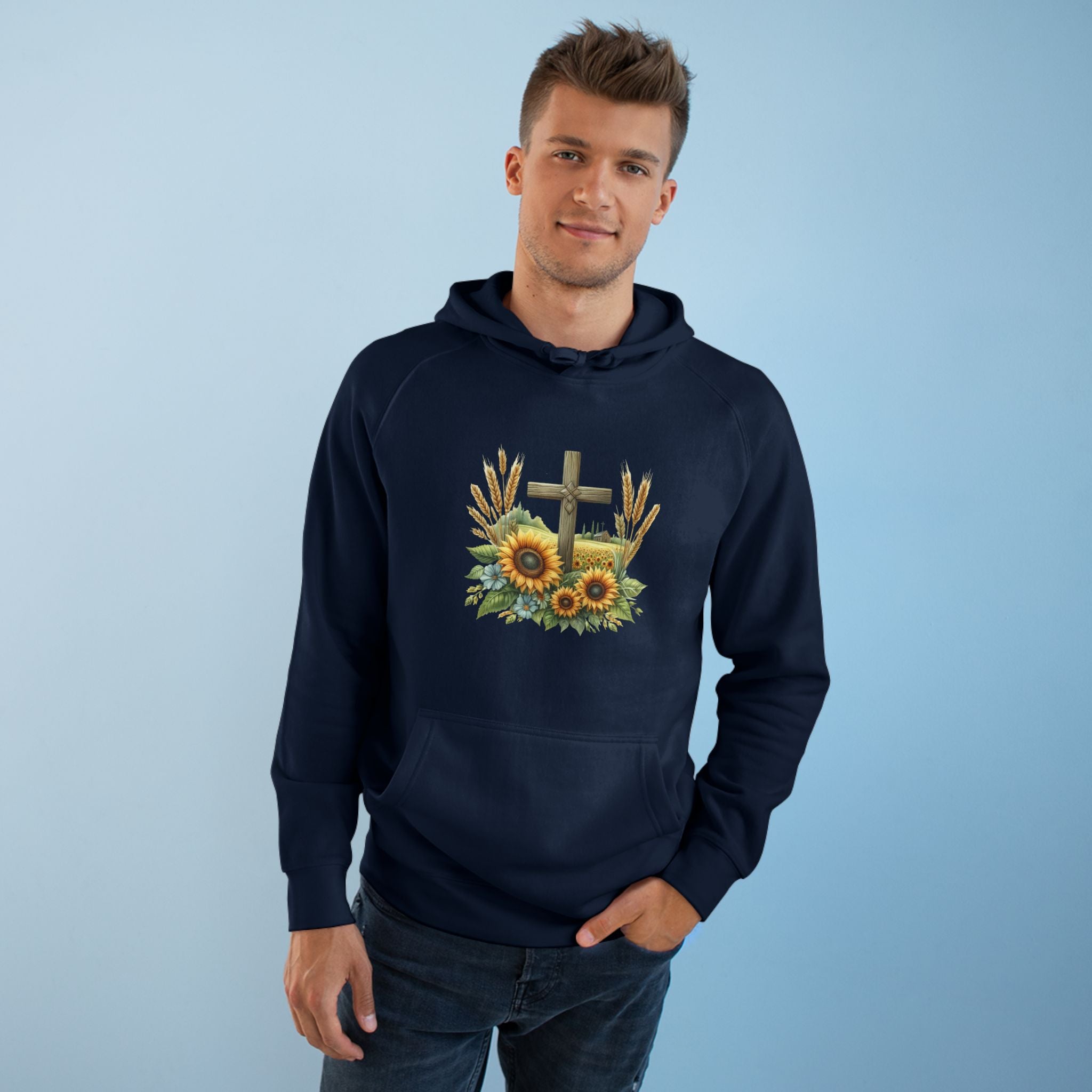 Sunflower Cross Hoodie — Christian Faith Floral Pullover