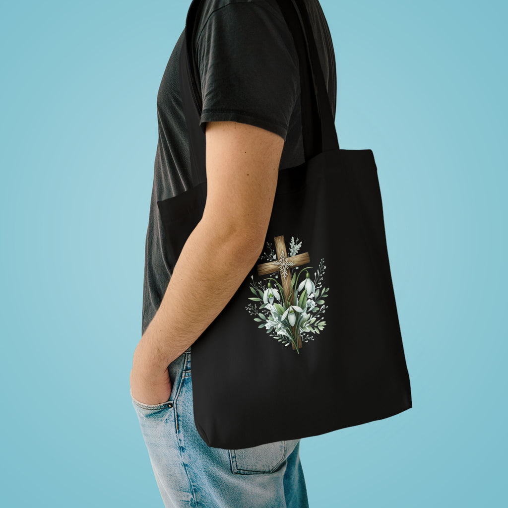 Floral Cross Cotton Tote Bag – Easter Faith Reusable Market Bag