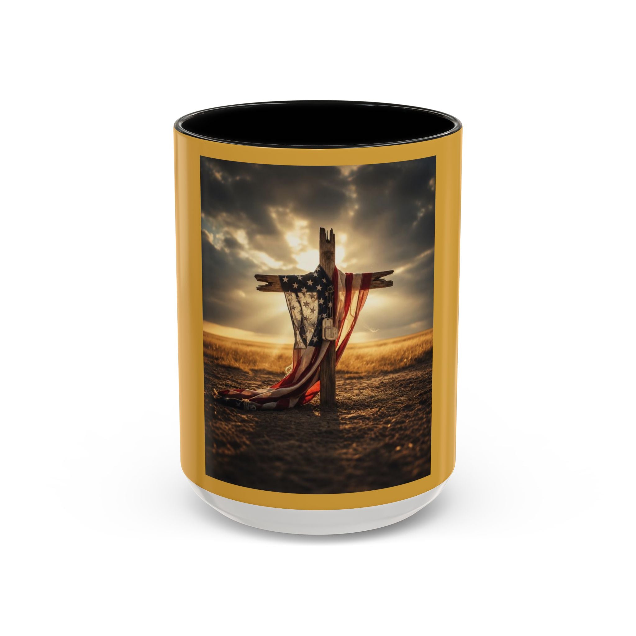 Patriotic Cross Coffee Mug — American Flag Sunrise Accent Mug (11/15oz)