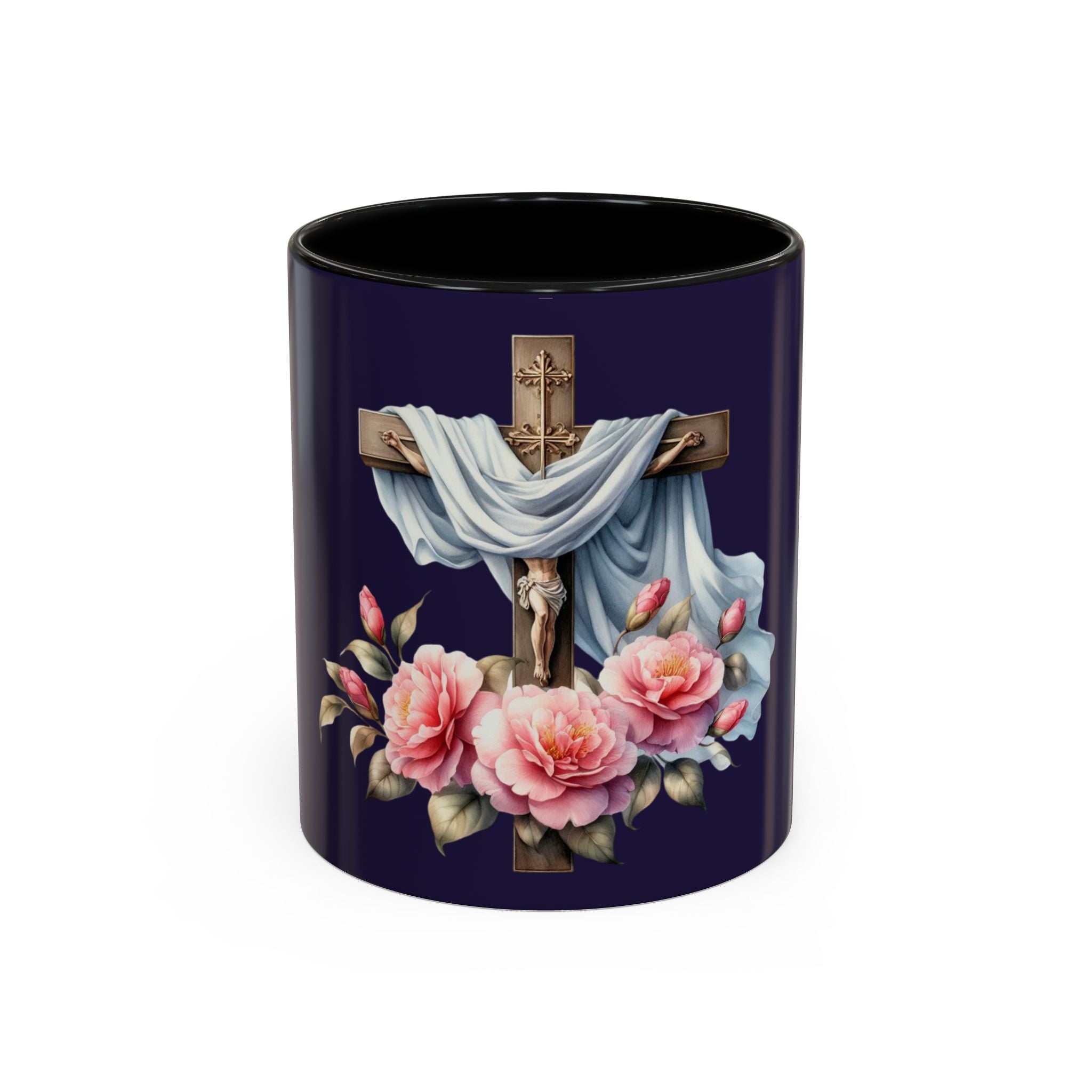 Easter Cross Coffee Mug — Floral Crucifix Accent Mug (11/15 oz)