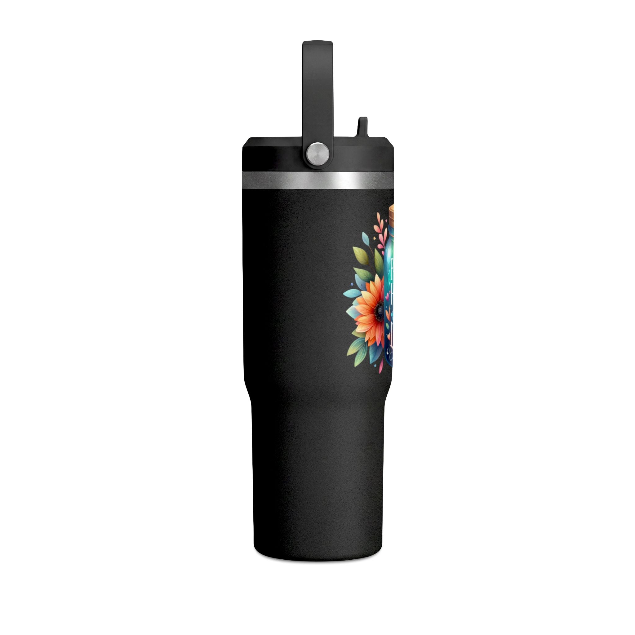 Faith Hope Love Tumbler — 32oz Insulated Travel Tumbler with Floral Jar Design