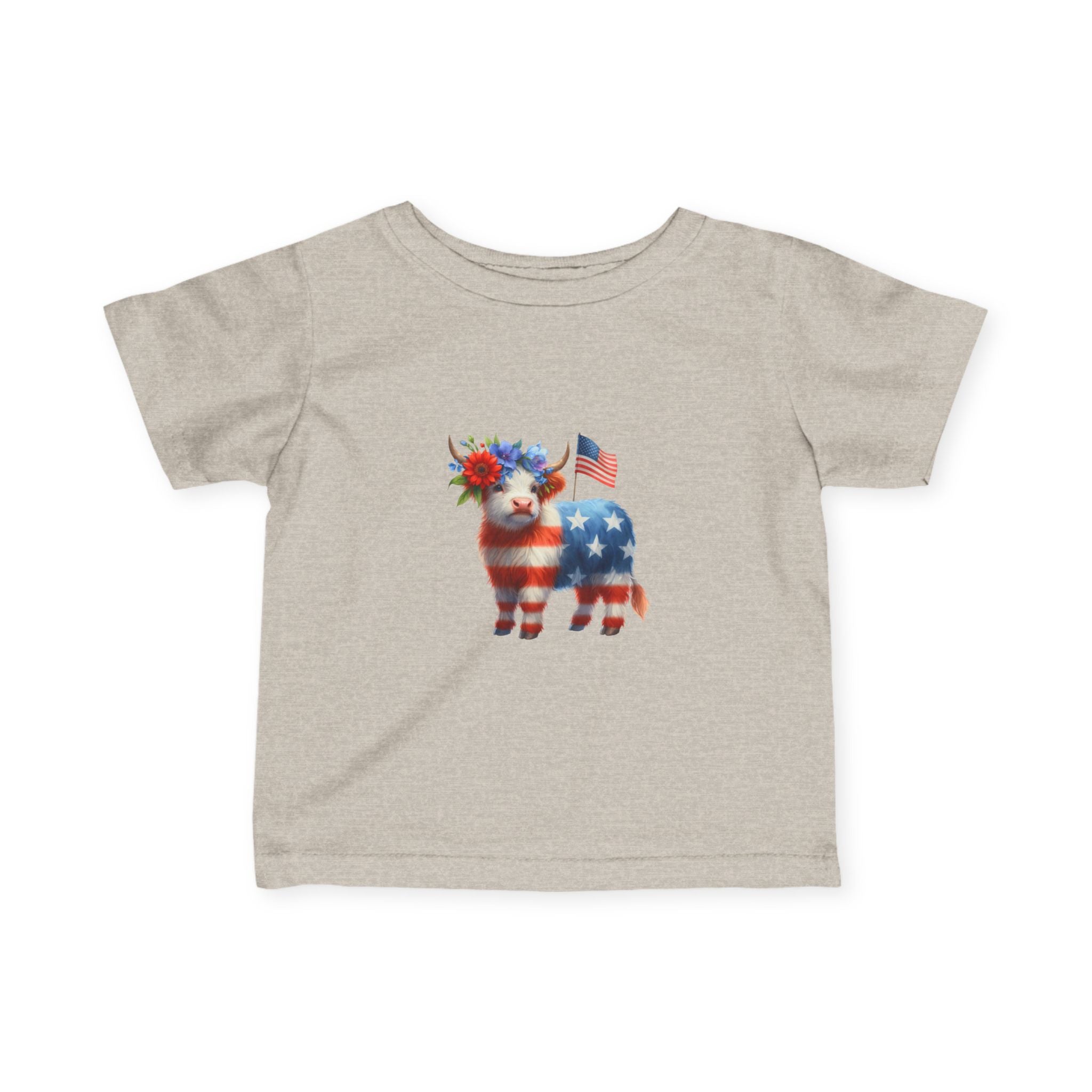 Infant Tee – American Flag Cow Baby Shirt (Patriotic Fourth of July)