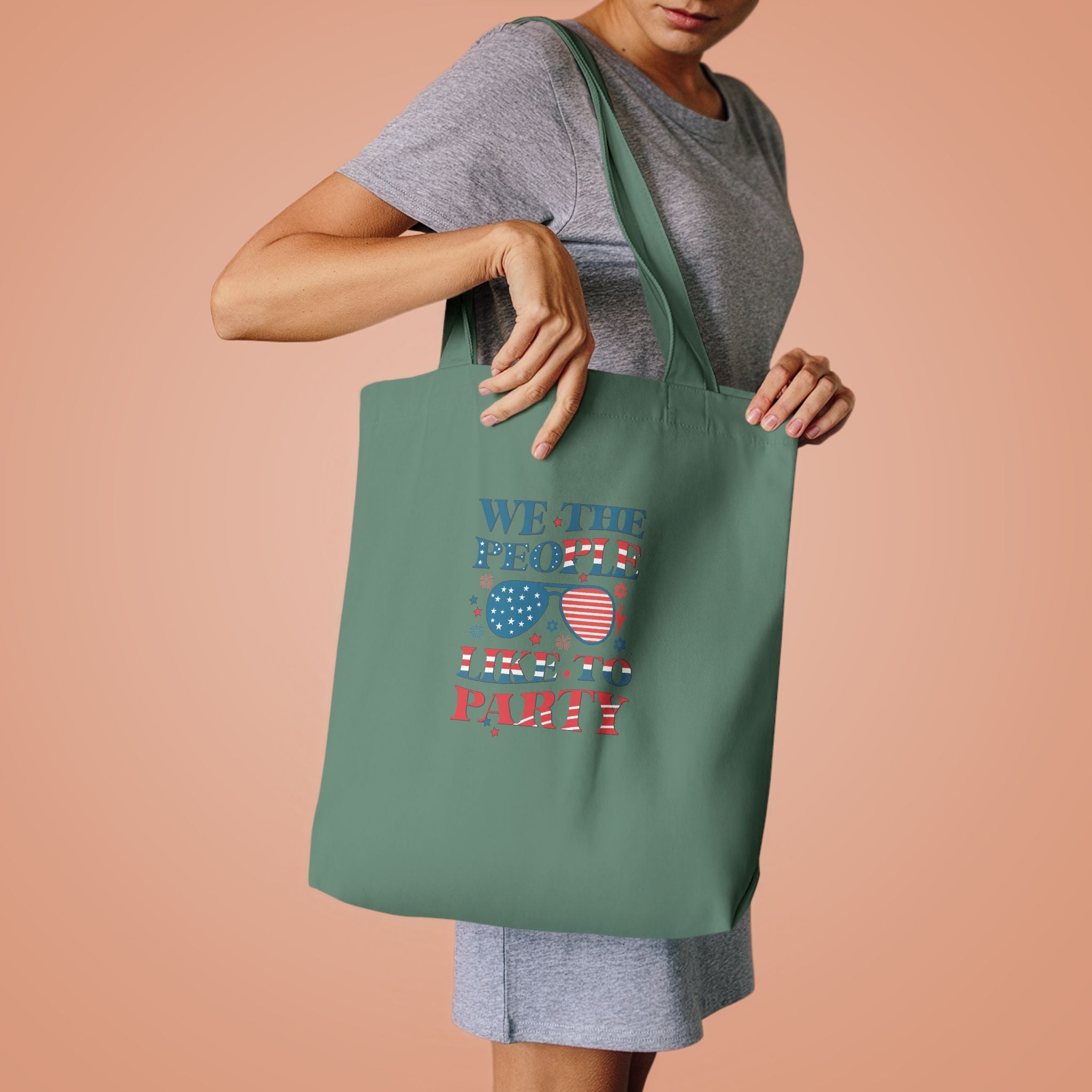 Patriotic "We The People" Cotton Tote Bag – Fourth of July USA Flag Market Bag