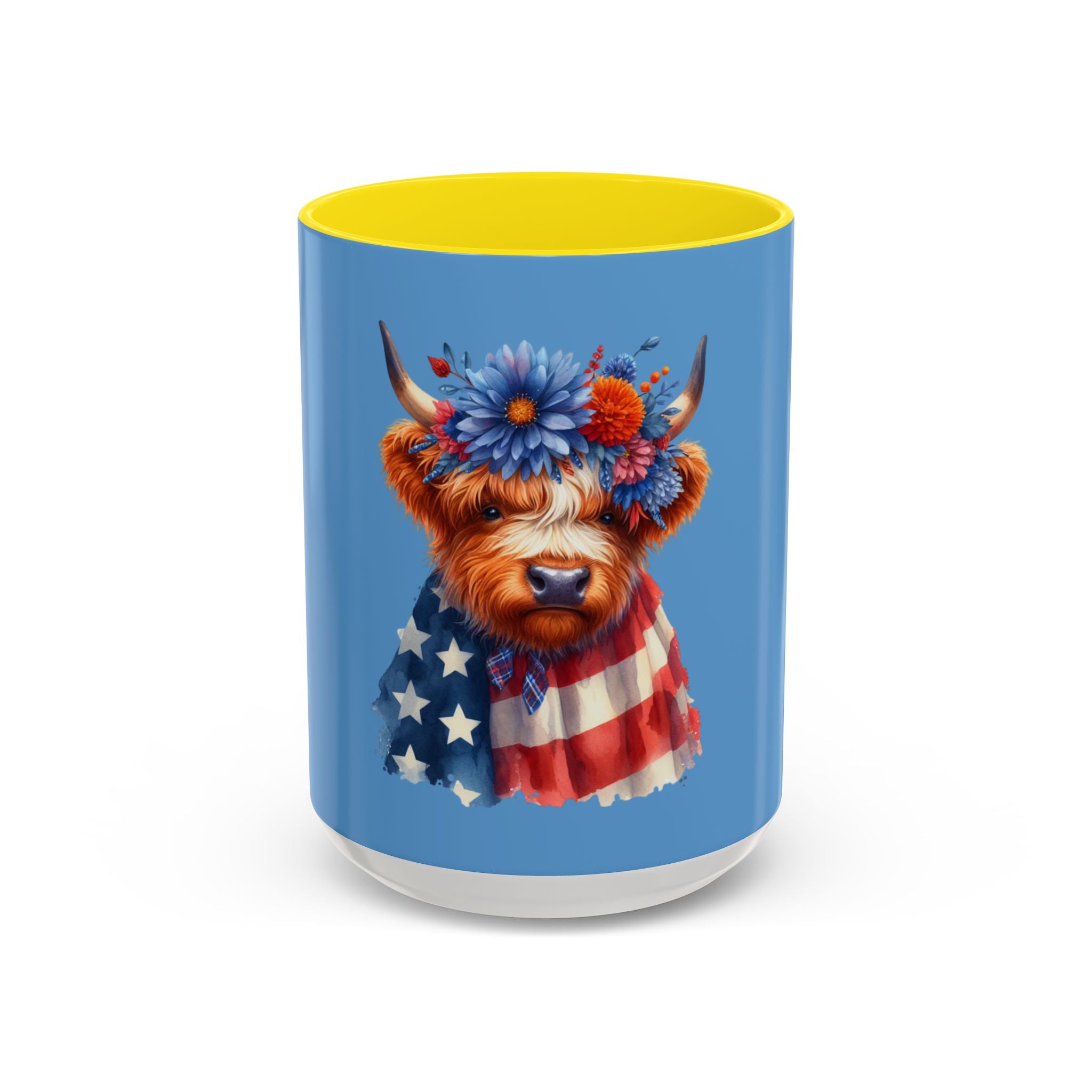Patriotic Highland Cow Accent Coffee Mug – 11/15oz
