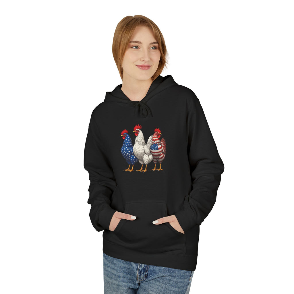 Patriotic Rooster Hoodie — Americana Farmhouse Chickens Pullover