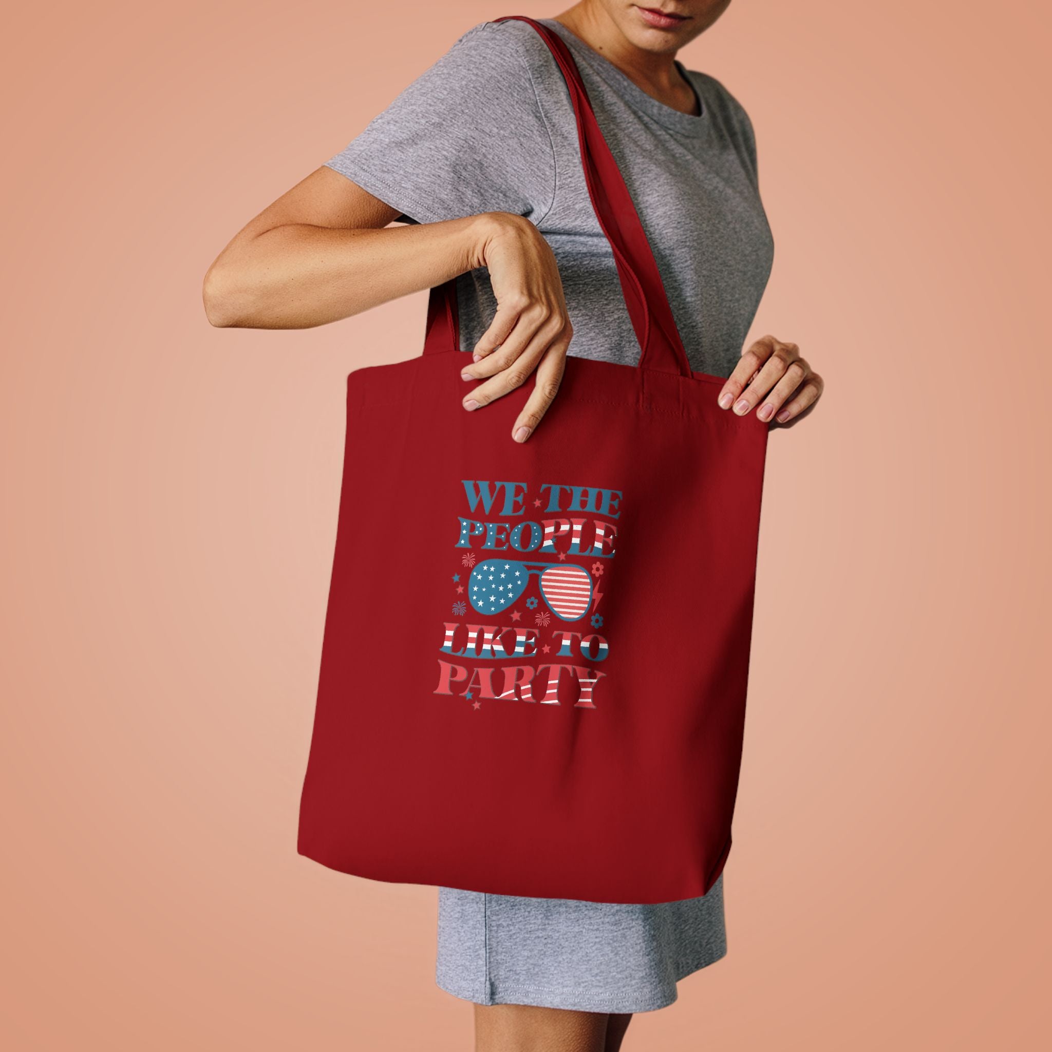 Patriotic "We The People" Cotton Tote Bag – Fourth of July USA Flag Market Bag