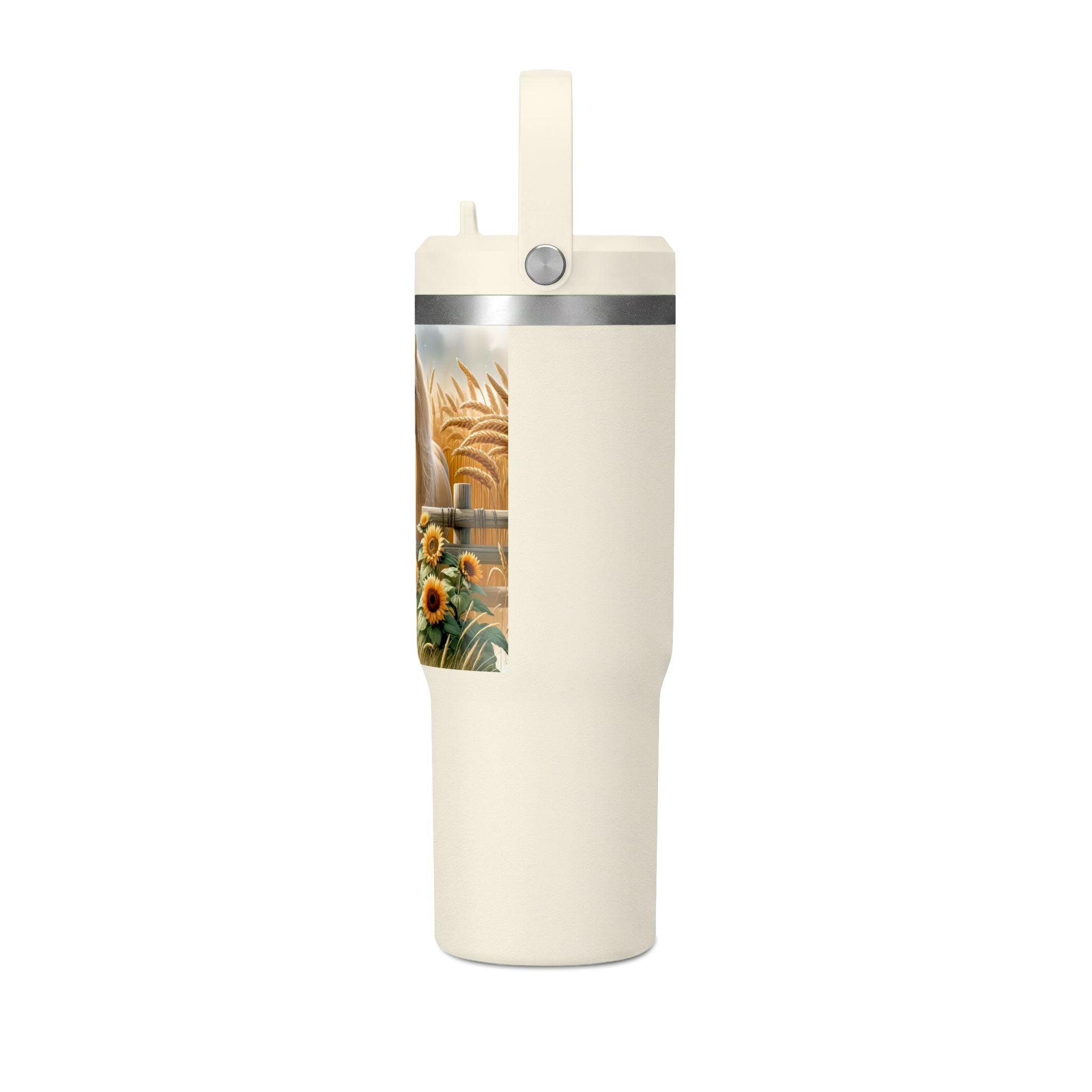 32oz Horse Tumbler — Sunflower Farm Scene Stainless Travel Cup