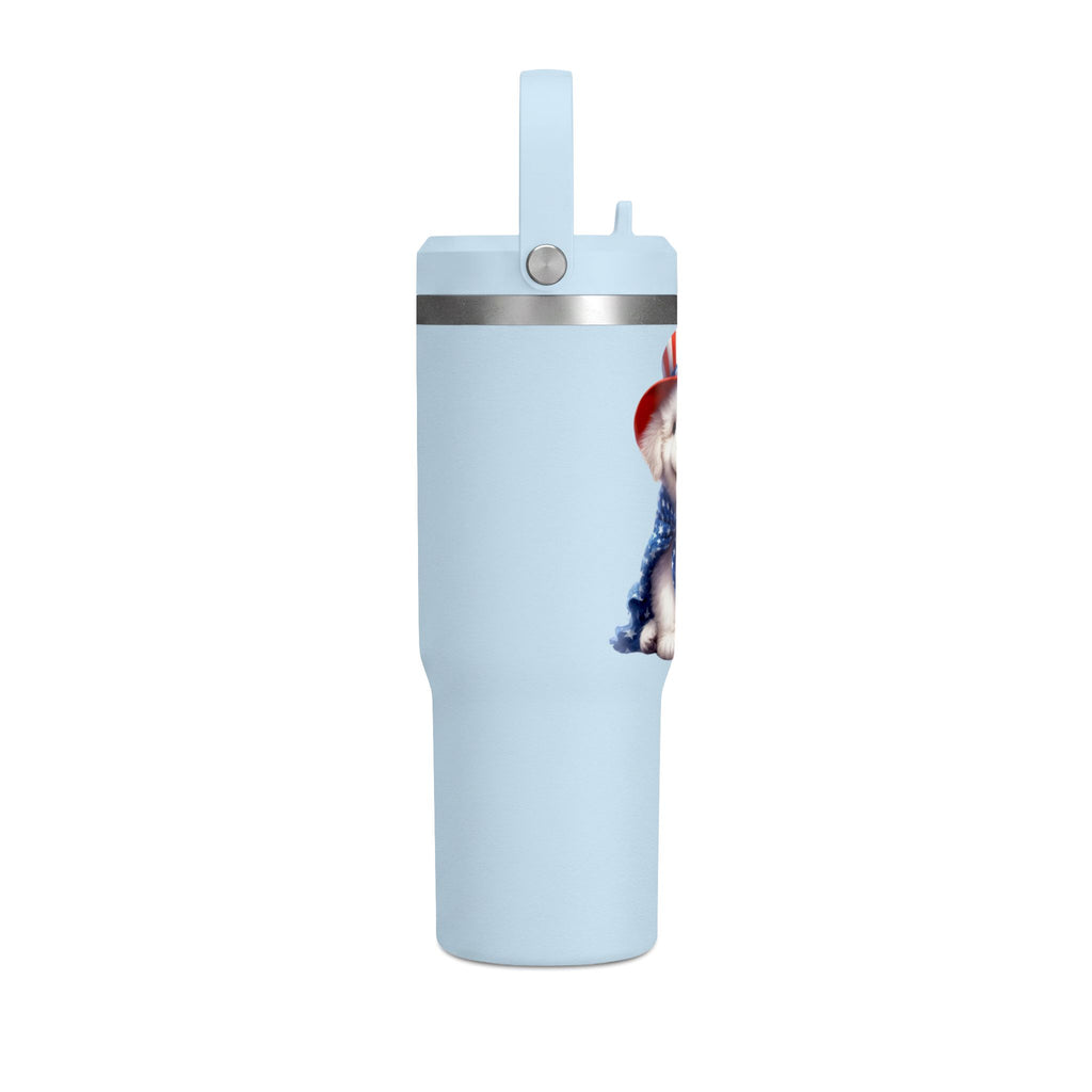 Patriotic Pup Tumbler — 32oz Insulated Travel Cup with American Flag Dog Design