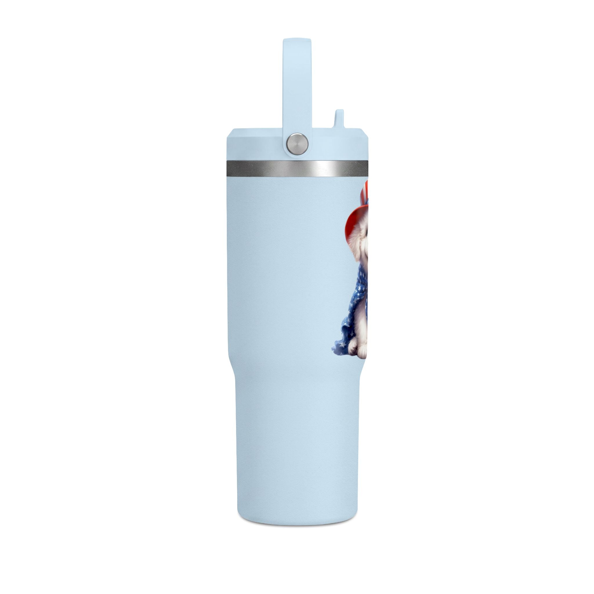 Patriotic Pup Tumbler — 32oz Insulated Travel Cup with American Flag Dog Design