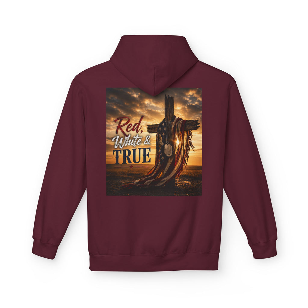 Red White & True Hoodie — Patriotic Cross Sunset Pullover