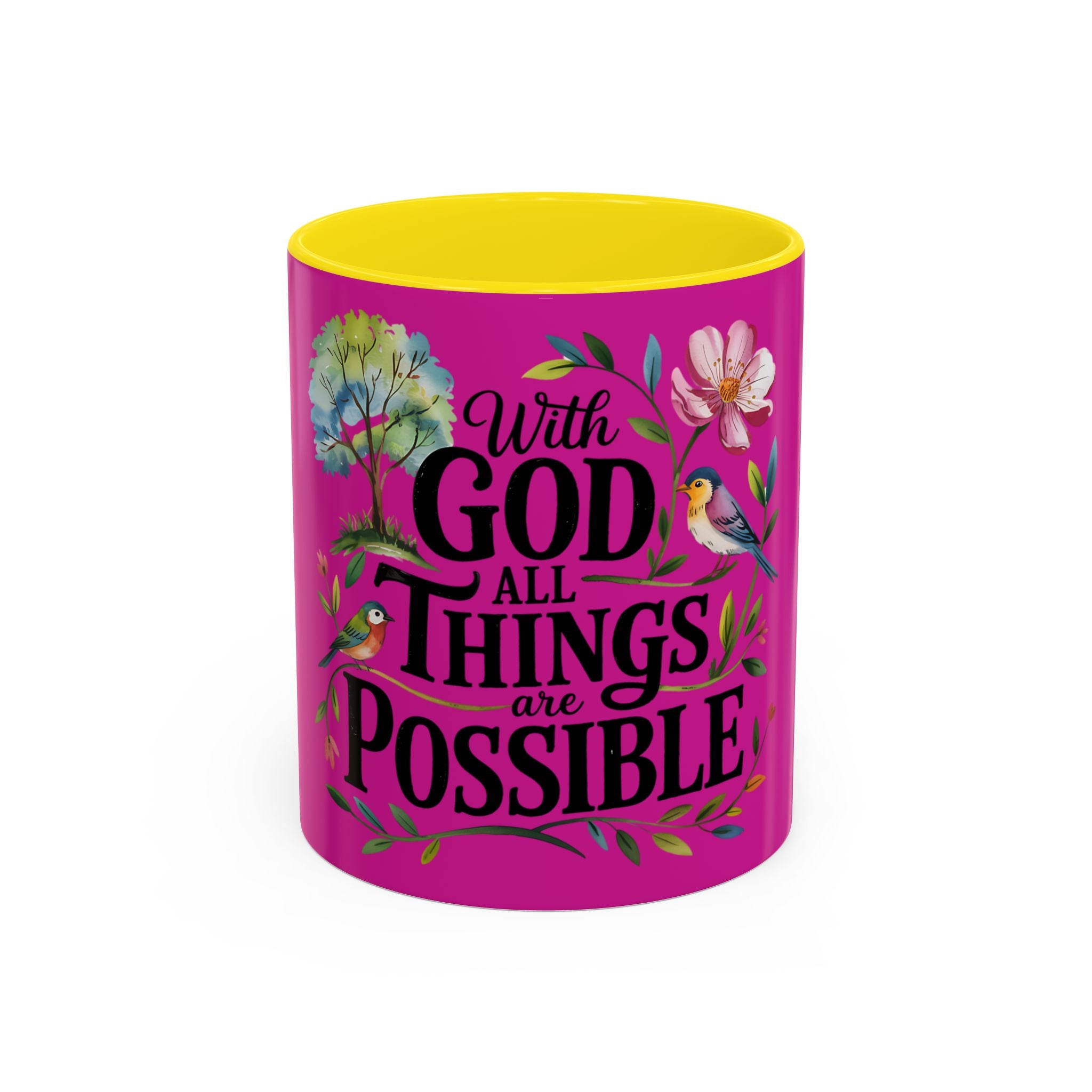 Inspirational Coffee Mug — "With God All Things Are Possible" Floral Accent